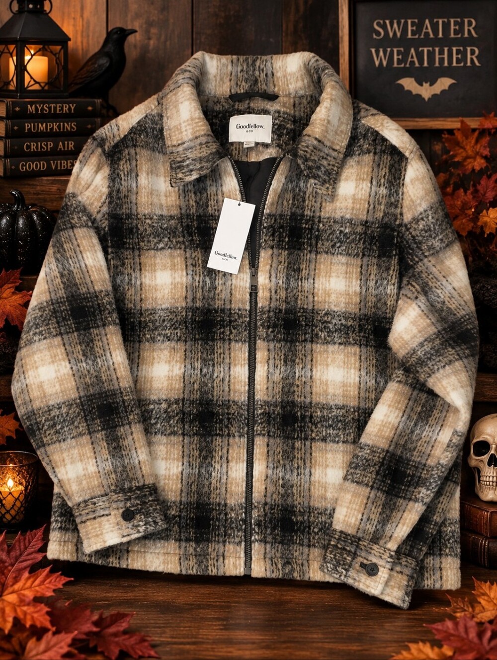Goodfellow & Co Plaid Fuzzy Sherpa Jacket Full Zip NWT M